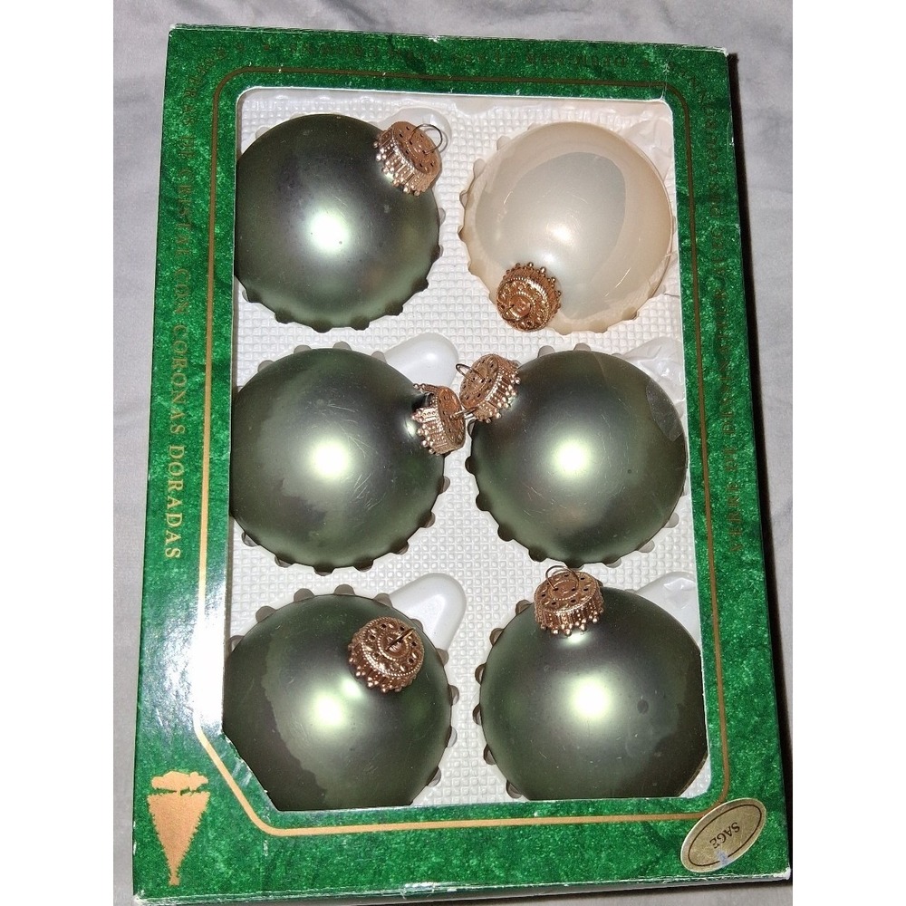 Vintage Christmas by Krebs Glass Ball Ornaments Set of 6 USA Sage Green Original